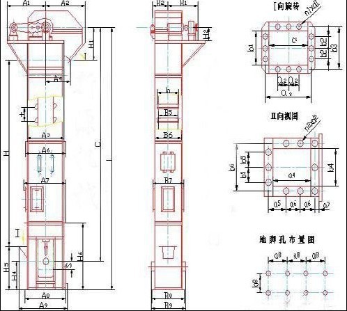 TH型斗式提升機外形結(jié)構(gòu)示意圖